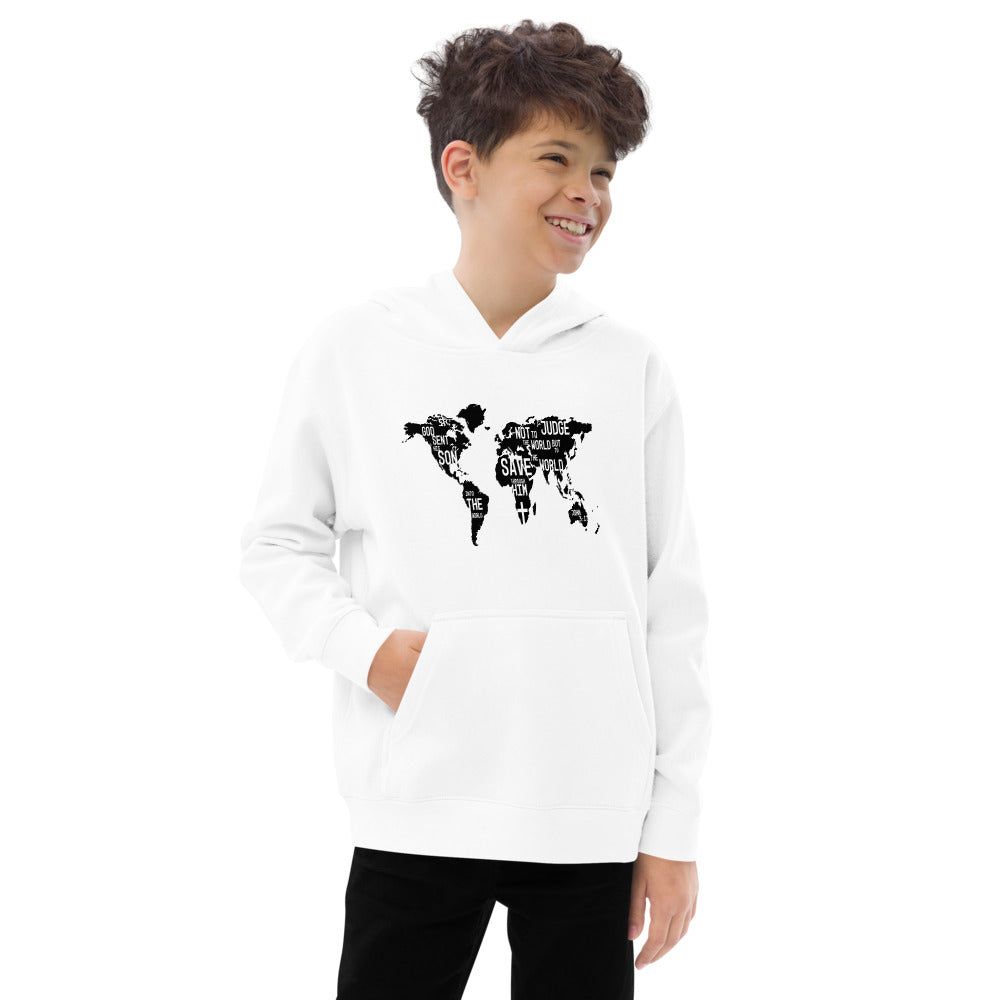 Inspirational messages on world map on kids hoodie