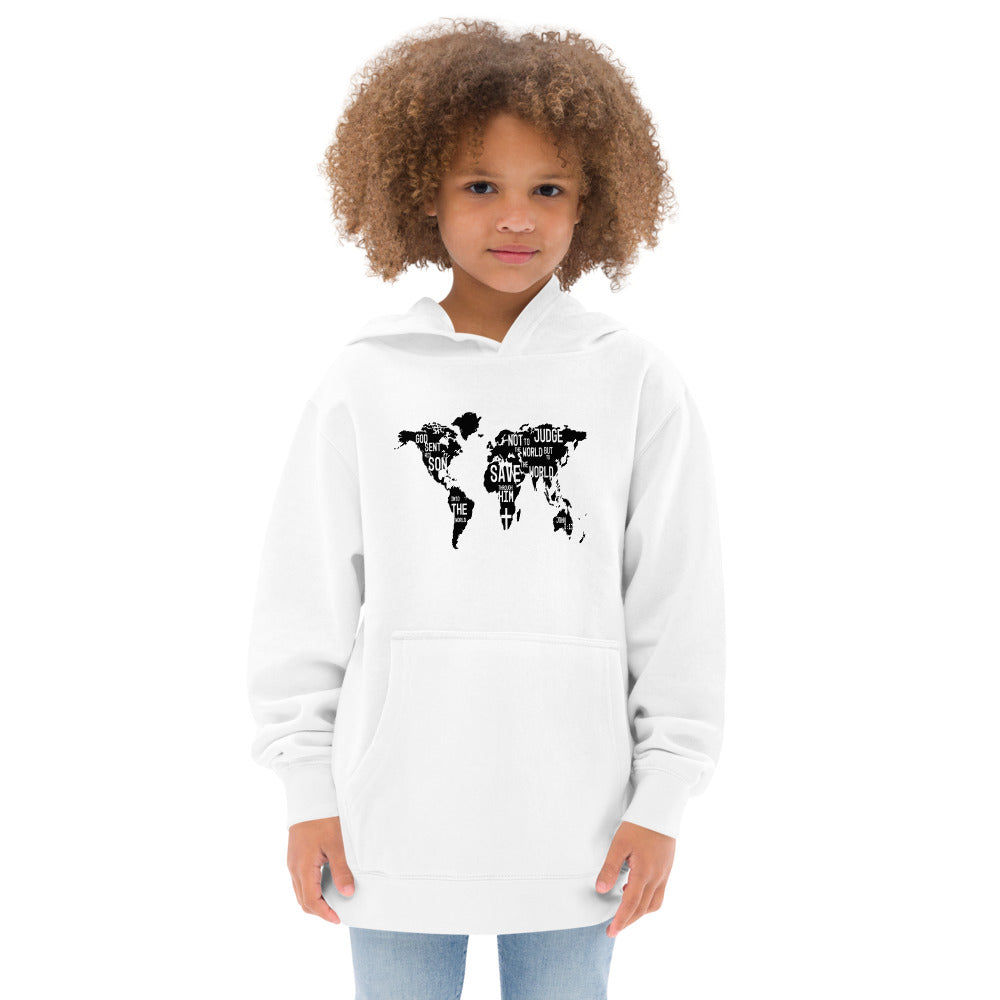 Inspirational messages on world map on kids hoodie