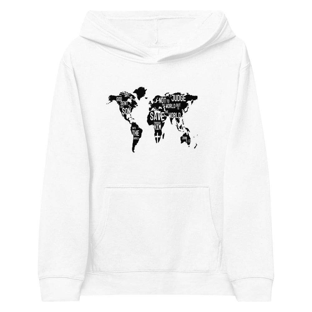 Inspirational messages on world map on kids hoodie