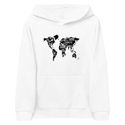 Inspirational messages on world map on kids hoodie