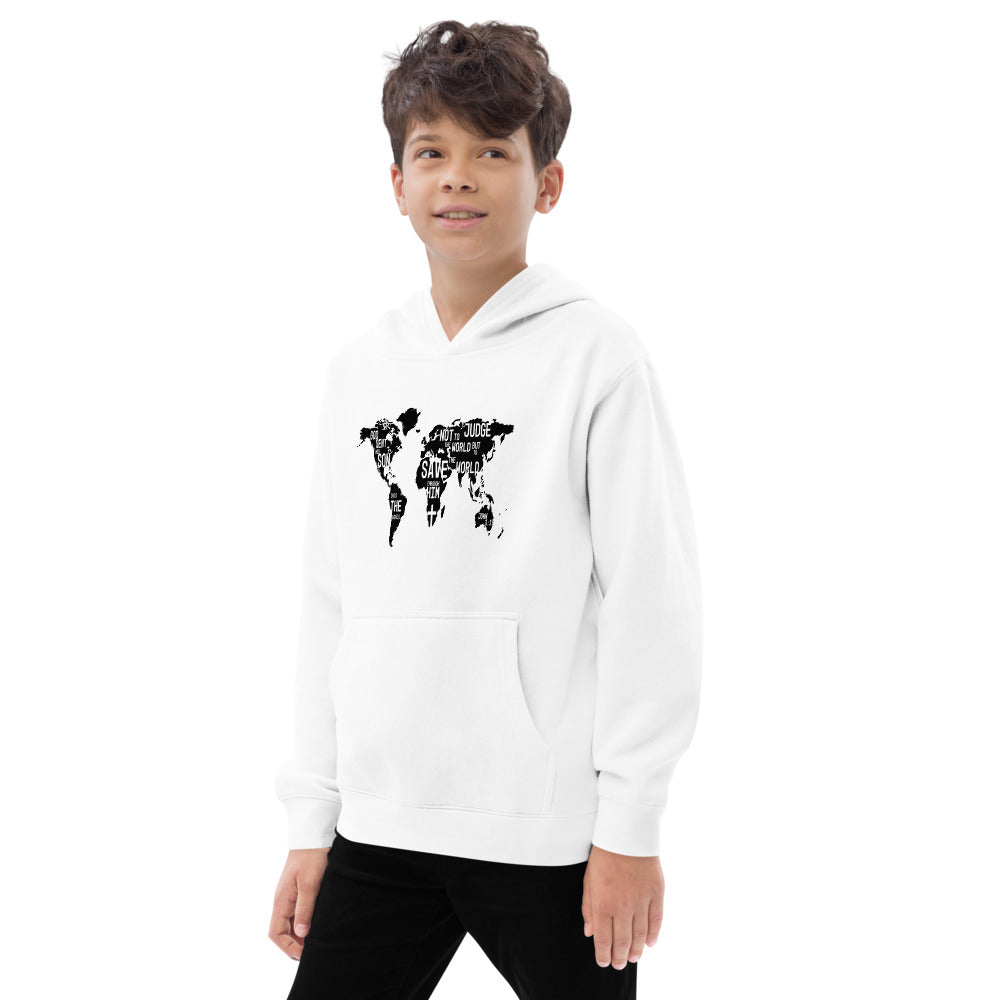 Inspirational messages on world map on kids hoodie