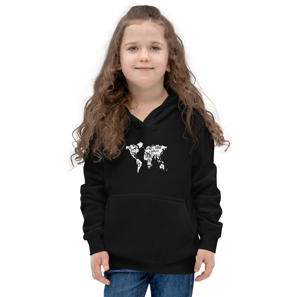 Inspirational messages in world map on black Kids Hoodie