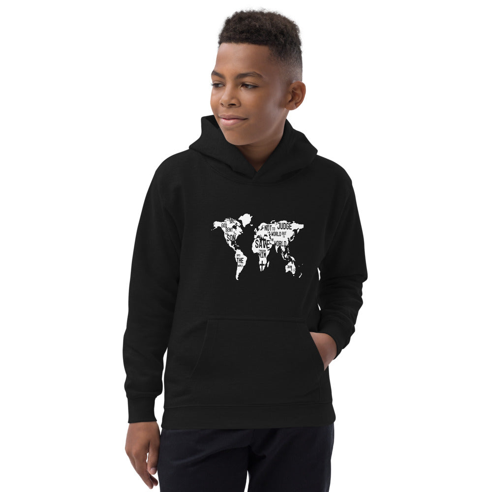 Inspirational messages in world map on black Kids Hoodie