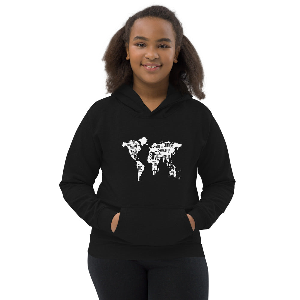 Inspirational messages in world map on black Kids Hoodie