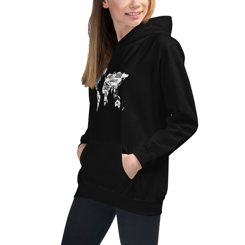 Inspirational messages in world map on black Kids Hoodie